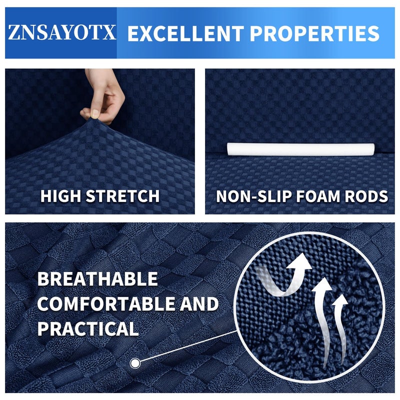 ZNSAYOTX 1 Piece Jacquard Couch Covers for 3 Cushion Couch Living Room High Stretch Sofa Cover Pets Dogs Friendly Anti Slip Thickened Slipcovers Furniture Protector (Sofa, Navy Blue) - Image 5